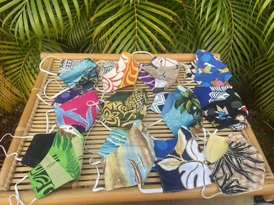 25 Reversible Hawaiian Face Mask Cover Handcrafted Fabric Double Layer Filter - Image 1 of 3