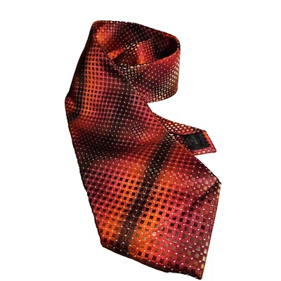 Kenneth Cole Corbata de Seda de Lujo Alta Geométrica Patrón Rojo Cuadrados Dorados Moderna Foto 1 de 4