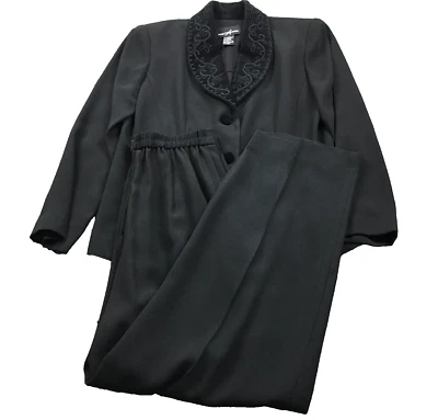 Positive Attitude 裤子套装 8P 码黑色天鹅绒装饰肩垫 2 件套全新无标签 — 第 1/4 张图片