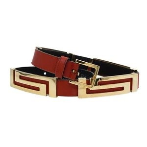 GIANNI VERSACE Snake Red Gold Leather Belt Vintage 70/28 - Picture 1 of 7