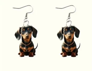 Dachshund Dog Acrylic Ligh Weight hook dangle drop Earrings 93 - Picture 1 of 2