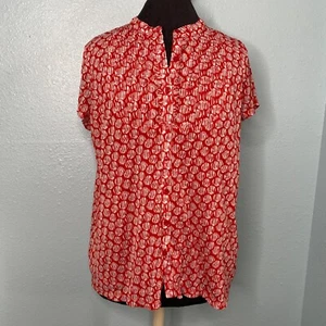 Liz Claiborne Blouse Shirt Top Women Size XL Red White Button Down Short Sleeve - Picture 1 of 11