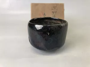 Y7535 Chawan Raku-Ware schwarze Schüssel signierte Box Japan antike Teezeremonie Keramik - Bild 1 von 18