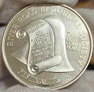 1973 Destrehan Plantation Manor Louisiana River Road Sociedad Histórica Moneda Medalla - Imagen 1 de 3