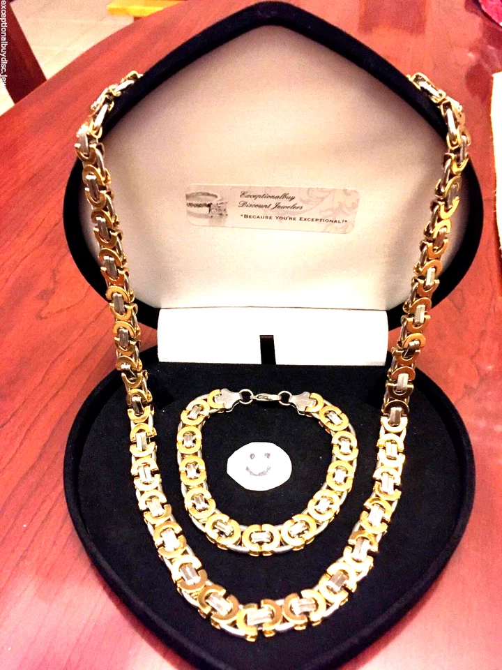 14K & STS GUCCIE LINK CHAIN NECKLACE BONUS BRACELET SZ 22 INCH SZ 8 IN 100 GR - Image 1 of 1