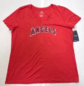 Fanatics Women's Los Angeles Angels Red Wordmark Tri-Blend V-Neck T-Shirt 2XL - Picture 1 of 7