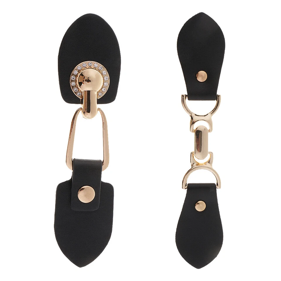1 Pair PU Leather Toggle Buttons with Gold Metal Hooks for Clothing Jackets - Image 1 of 1