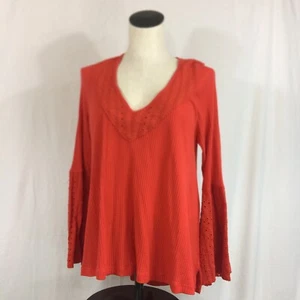 Free People Top Bell Sleeves Orange Eyelet Cotton - Picture 1 of 12