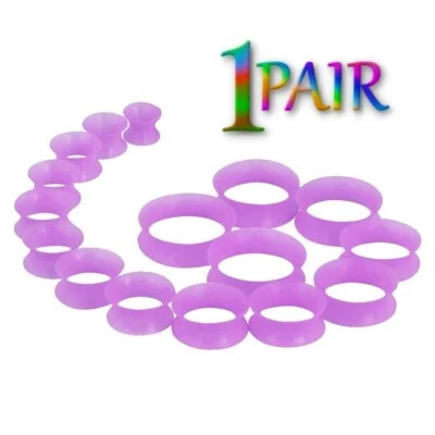 Pair 8g-1"  SILICONE EARSKIN TUNNELS Double Flare Gauges Ultra Thin Ear 1214 - Image 1 of 3