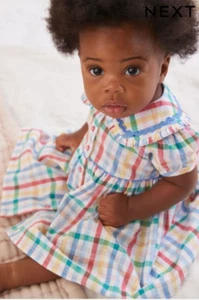 Next Multi Bright Gingham Baby Woven Collared Dress BNWT 9-12 months Christmas - Picture 1 of 3