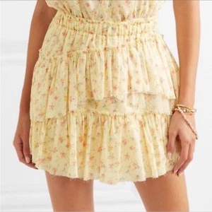 LoveShackFancy Genevieve Tiered Floral Mini Skirt In Daffodil size Small - Picture 1 of 12