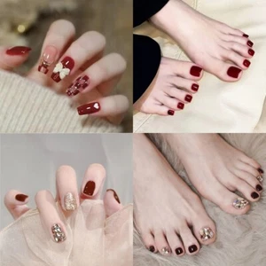 96Pcs (4boxes) Hand and Foot Red Press On Nails Set, Red False Nail Patch - Picture 1 of 10