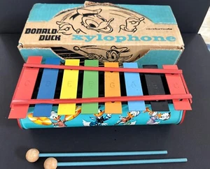 VINTAGE 1950'S WALT DISNEY DONALD DUCK XYLOPHONE WITH ORIGINAL BOX - Picture 1 of 10