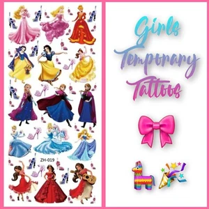 PRINCIPESSA Tatuaggi Acqua Tema Disney Ragazze Compleanno Festa Riempitivi Giocattoli UK π - Foto 1 di 5