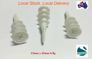 13mm x 42mm NYLON Wall Mate Plug Wallmate Anchor Plasterboard Gyprock Fixings - Bild 1 von 1