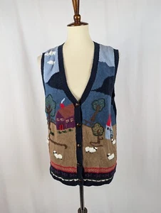 New Look Pullover Weste Vintage 90s Sheep Farm Countryside Americana Damen Größe L - Bild 1 von 9
