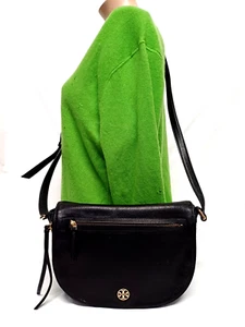 TORY BURCH BRODY BLACK LEATHER CROSSBODY SADDLE BAG - Picture 1 of 15