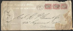 1-1862 US Adjutant General Office ENVELOPE COVER # 65 -3¢ Washington Strip of 3 - Picture 1 of 1
