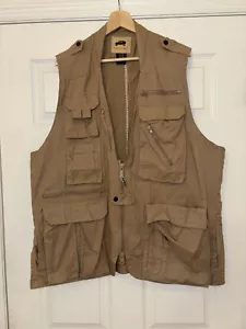 Humvee Safari Photo Vest Jacket Mens Large Beige Khaki Pockets Utility Photog - Picture 1 of 8