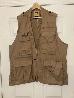 Humvee Safari Photo Vest Jacket Mens Large Beige Khaki Pockets Utility Photog - Image 1 of 4