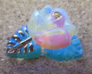 1-Czech Glass UV Reactive Front of a Multicolored Rose-Black Back Button #60 - Picture 1 of 4