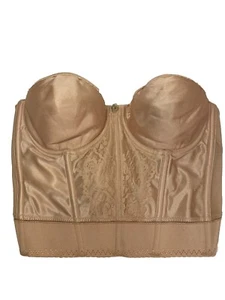 Vintage Shapewear Strapless Bustier Boned Corset Satin Lace Lingerie Coquette 36 - Picture 1 of 15