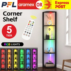 Corner Shelf with Light 5-Tier Corner Bookshelf Floor Lamp Cabinet Display Shelf - Picture 1 of 10