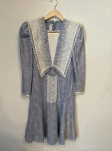 Gunne Sax Jessica McClintock Vintage Blue Prairie Cottage Core Dress, Size 7 (9) - Picture 1 of 20
