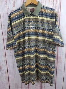 Duxbak Polo Shirt Mens L Tribal Geometric 100% Cotton Vintage Retro Hipster - Picture 1 of 11