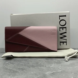 Loewe Red & Pink Leather Puzzle Continental Large Long Wallet W/ Box Dustbag - Picture 1 of 16