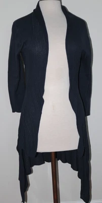 Suéter feminino leve Kenar manga 3/4 frente aberta longo azul marinho tamanho G - Imagem 1 de 4