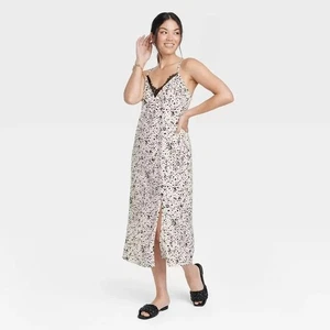 A New Day Midi-Schlupfkleid Größe Small gepunktet Tiermotiv Spitzenbesatz Seitenschlitz neu mit Etikett - Bild 1 von 12