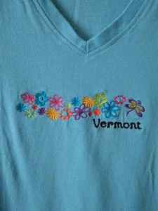 Camiseta vintage de mujer Vermont con cuello en V azul turquesa talla L - Imagen 1 de 7