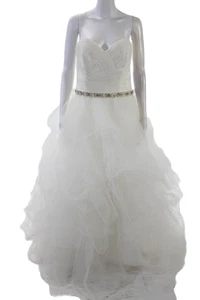 Mori Lee by Madeline Gardner Womens Jeweled Waist Wedding Gown White Size 16 - Picture 1 of 7