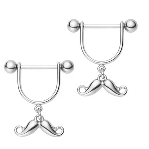 14G Dangle Mustache Nipple Shield Ring Barbell Stirrup Jewelry Sold Pair - Picture 1 of 4