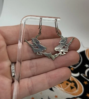 Sterling Silver Witch Riding A Broom Dangle Earrings Signed Ross Simons - Image 1 of 4