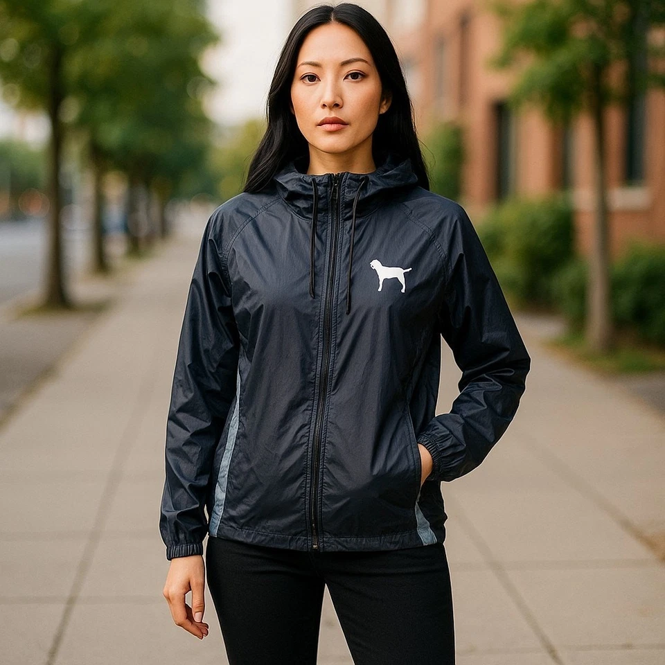 РОЗОВЫЙ Victoria's Secret женщин ветровка черный серый четверть молнии пуловер XS S - Изображение 1 из 4