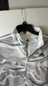 Adidas Youth Tricot Track Jacket White Gray Print Size XL (16) - Picture 1 of 4