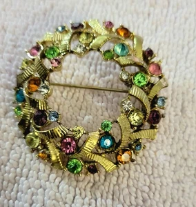 Vintage Goldtone Rhinestone Brooch - Picture 1 of 5
