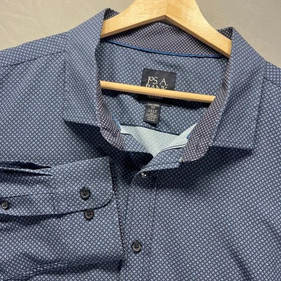 Jos A Bank Traveler Shirt Mens 2XLT Blue Geometric Dress Button Up Stretch Work - Image 1 of 4
