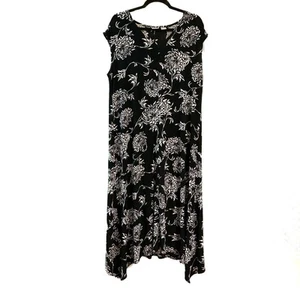 Chico’s Travelers schwarz Blumen Kleid Slinky Strick Maxi klassisch Urlaub Gr.2 12/14 - Bild 1 von 7