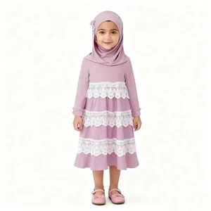 Vintage Abaya Kids Girls Hijab Scarf Kaftan Long Maxi Dress Prayer Sets 2 Piece - Picture 1 of 14