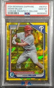 Aidan Miller 2024 Bowman Chrome Prospect Sapphire Yellow 1st /75 PSA 10 Phillies - Picture 1 of 2