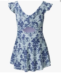 NIP blibean Girls Swimsuit One Piece V-Neck Ruffled Cutout Bathing Suit Size 8/9 - Picture 1 of 5