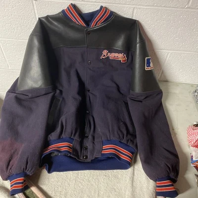 Vintage MLB Atlanta Braves Full-Zip Wool Leather Jacket Size Large - Image 1 of 4