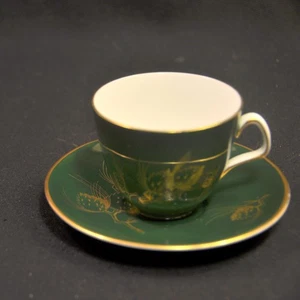 E Brain Foley Demitasse Cup & Saucer #4470 1948-1963 Gold Beer Hops Dark Green - Picture 1 of 12