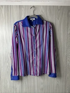 Women's S Ranch Dressn Rodeo - Blue/Purple Vertical Stripe Western Shirt - Picture 1 of 13