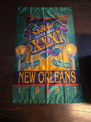 1997 Super Bowl XXXI Championship Banner Man-Cave Brett Farve Green Bay Packers - Imagem 1 de 4