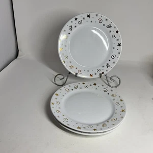 The Pampered Chef 3pz Piatti da Dessert 8" 1996 Oro Bianco Celebrazione Stelle Piatto - Foto 1 di 6