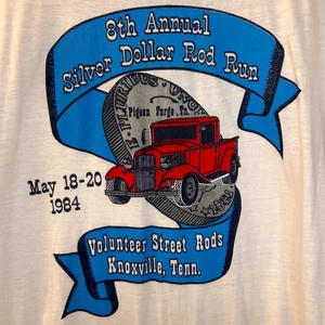 Vintage 80s Healthknit Silver Dollar Rod Run Men's Small T-Shirt Hot Rod Car USA - Bild 1 von 9